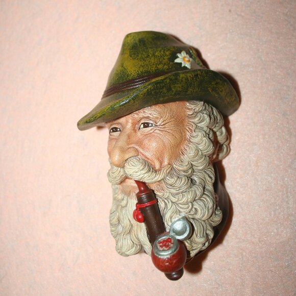 Vintage Tyrolean Bosson Mask Head Character Pancho Chalkware Wall Plaque